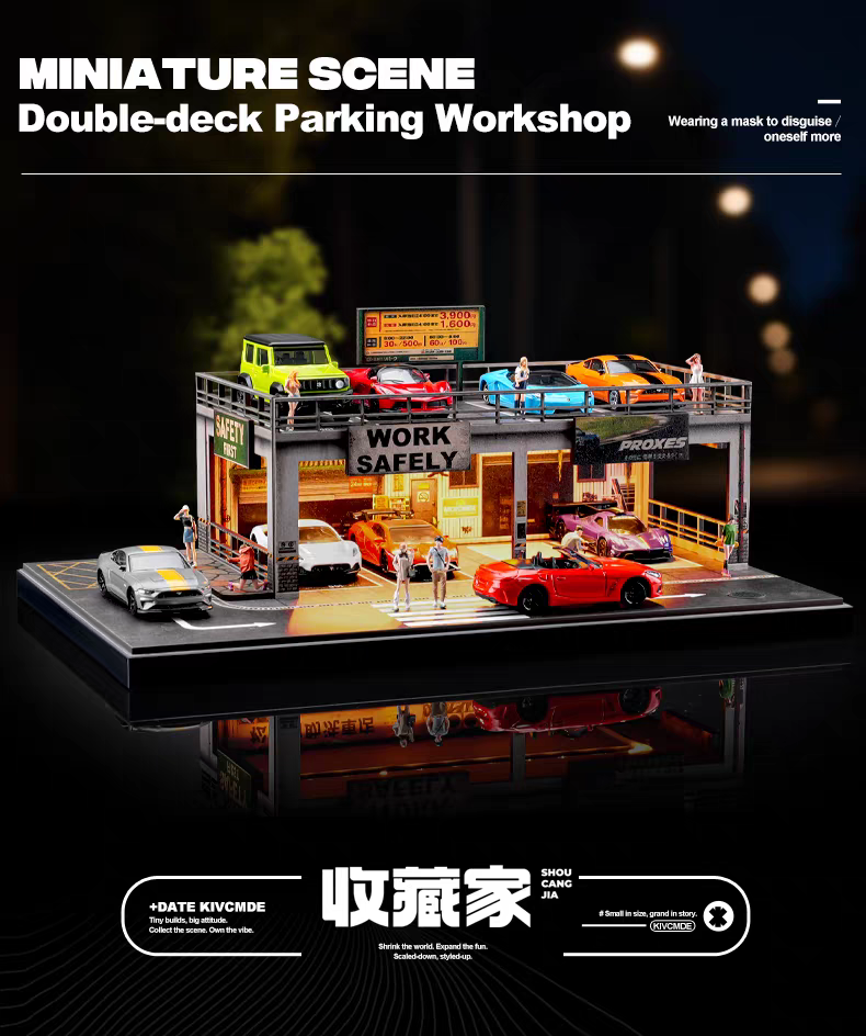 SHOUCANGJIA 1:64 Miniature double-layer parking workshop