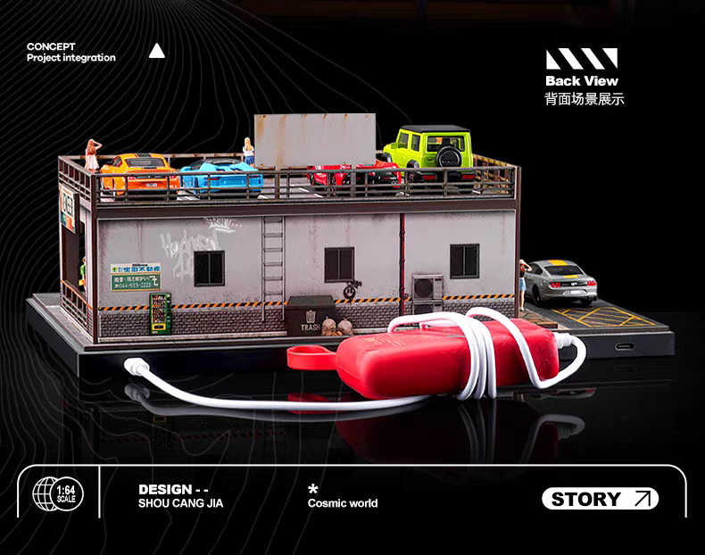 SHOUCANGJIA 1:64 Miniature double-layer parking workshop